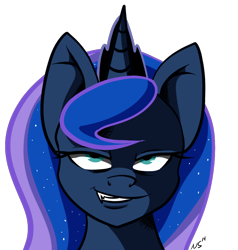 Size: 1000x1050 | Tagged: safe, artist:novaspark, character:princess luna, death note, female, just as planned, portrait, simple background, smirk, solo