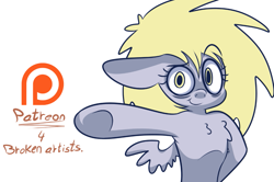 Size: 993x661 | Tagged: safe, artist:extradan, oc, oc:jerky hooves, looking at you, patreon, patreon logo, simple background, smiling, spread wings, white background, wings