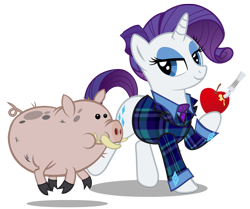 Size: 900x752 | Tagged: safe, artist:pixelkitties, character:rarity, apple, crossover, food, hannibal, hannibal lecter, necktie, pig, plaid, plaid skirt, simple background, transparent background