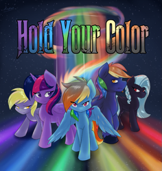 Size: 845x896 | Tagged: safe, artist:ambris, character:derpy hooves, character:rainbow blaze, character:rainbow dash, character:twilight sparkle, character:twilight sparkle (alicorn), species:alicorn, species:pony, cover art, fanfic art, fanfic cover, female, mare, rainbow