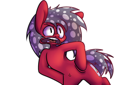 Size: 1280x860 | Tagged: safe, artist:extradan, oc, oc only, oc:cherry soda, species:pony, belly button, bipedal, freckles, hand on hip, open mouth, solo