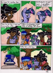 Size: 1413x1954 | Tagged: safe, artist:newyorkx3, character:flash sentry, character:spike, character:twilight sparkle, character:twilight sparkle (alicorn), species:alicorn, species:dragon, species:human, species:pony, comic:twilight and the big city, camera, comic, crying, feels, female, group hug, hug, male, mare, polaroid, traditional art