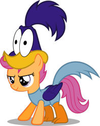 Size: 1657x2105 | Tagged: safe, artist:zacatron94, character:scootaloo, species:pegasus, species:pony, clothing, costume, crossover, female, halloween, halloween costume, holiday, looney tunes, nightmare night, nightmare night costume, road runner, simple background, solo, transparent background, vector