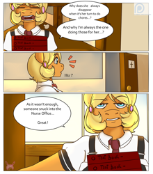 Size: 1500x1708 | Tagged: safe, artist:arnachy, character:ms. harshwhinny, species:anthro, bible black, clothing, comic, dialogue, school uniform, schoolgirl