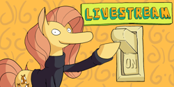 Size: 1800x900 | Tagged: safe, artist:docwario, character:fluttershy, light switch, livestream