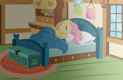 Size: 5000x3240 | Tagged: safe, artist:kooner-cz, artist:kp-shadowsquirrel, character:fluttershy, bed, female, sleeping, solo, vector