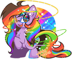 Size: 900x741 | Tagged: safe, artist:xwhitedreamsx, oc, oc only, oc:rainbow screen, glasses, glitch, multicolored hair, rainbow hair, simple background, solo, transparent background
