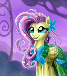 Size: 1000x1125 | Tagged: safe, artist:kp-shadowsquirrel, character:fluttershy, species:pegasus, species:pony, clothing, dress, female, gala dress, happy, mare, smiling, solo
