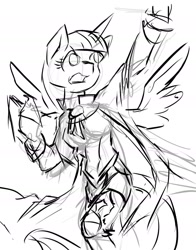 Size: 1210x1540 | Tagged: safe, artist:hobbes-maxwell, character:twilight sparkle, character:twilight sparkle (alicorn), species:alicorn, species:anthro, female, monochrome, sketch, solo