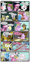 Size: 800x1644 | Tagged: safe, artist:digoraccoon, artist:newbiespud, edit, edited screencap, screencap, character:cheerilee, character:daring do, character:derpy hooves, character:diamond tiara, character:nurse redheart, character:trixie, character:zecora, species:earth pony, species:pegasus, species:pony, species:unicorn, species:zebra, comic:friendship is dragons, alicorn amulet, armor, building, chair, cloak, clothing, collaboration, comic, dialogue, dungeons and dragons, ear piercing, earring, eyes closed, female, filly, hat, helmet, hoof shoes, jewelry, looking back, mare, neck rings, piercing, pith helmet, royal guard, salut, screencap comic, sitting, smarmony tries, tiara, unamused