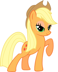 Size: 6277x7711 | Tagged: safe, artist:slb94, character:applejack, absurd resolution, bedroom eyes, female, mane down, raised hoof, rarity pose, simple background, solo, transparent background, vector
