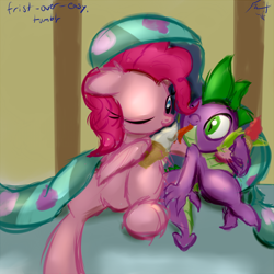 Size: 768x768 | Tagged: safe, artist:frist44, character:pinkie pie, character:spike, ship:pinkiespike, 30 minute art challenge, female, ice cream, male, shipping, straight