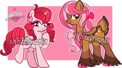 Size: 1000x560 | Tagged: safe, artist:xwhitedreamsx, oc, oc only, species:deer, species:pony, species:unicorn, bow, clothing, drill hair, earring, eyeshadow, female, male, mare, simple background, smiling, stallion, transparent background, uniform, unshorn fetlocks, watermark