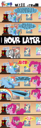 Size: 732x2300 | Tagged: safe, artist:jamescorck, character:pinkie pie, character:rainbow dash, fanfic:cupcakes, artifact, comic, computer, the human centipede
