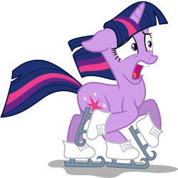 Size: 6400x6400 | Tagged: safe, artist:dashiesparkle, character:twilight sparkle, character:twilight sparkle (unicorn), species:pony, species:unicorn, episode:winter wrap up, g4, my little pony: friendship is magic, absurd resolution, female, floppy ears, open mouth, scared, simple background, skating, solo, svg, transparent background, vector, wide eyes, windswept mane