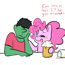 Size: 500x500 | Tagged: safe, artist:mt, character:pinkie pie, oc, oc:anon, species:human, alcohol