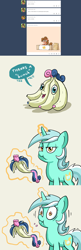 Size: 1280x3952 | Tagged: safe, artist:docwario, artist:gmrqor, character:bon bon, character:lyra heartstrings, character:sweetie drops, oc, oc:banana pie, species:pony, askbananapie, askblankbon, banana, cannibalism, comic, eating, food, food transformation, fridge horror, hard vore, inanimate tf, lyra is not amused, lyrapred, magic, oh crap, pun, realization, the implications are horrible, tumblr, unaware vore, vore, wat