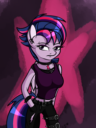Size: 900x1200 | Tagged: safe, artist:novaspark, character:twilight sparkle, character:twilight sparkle (alicorn), species:alicorn, species:anthro, episode:castle sweet castle, g4, my little pony: friendship is magic, alternate hairstyle, belly button, bellyring, female, piercing, punk, punklight sparkle, solo