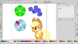 Size: 1366x768 | Tagged: safe, artist:parclytaxel, character:applejack, oc, cutie mark, element of honesty, inkscape, linux, sad, screenshots, simple background, trisquel, vector, white background, wip