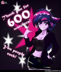 Size: 900x1064 | Tagged: safe, artist:clouddg, character:twilight sparkle, species:human, episode:castle sweet castle, g4, my little pony: friendship is magic, my little pony:equestria girls, alternate hairstyle, belly button, clothing, devil horn (gesture), female, humanized, midriff, milestone, panties, punklight sparkle, solo, thong, underwear