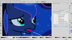 Size: 1366x768 | Tagged: safe, artist:parclytaxel, character:princess luna, concerned, dark, female, inkscape, linux, screenshots, solo, trisquel, vector, wip