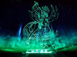 Size: 1600x1200 | Tagged: safe, artist:hobbes-maxwell, artist:vasgotec, character:queen chrysalis, species:changeling, craft, engraving, female, glow, led, solo