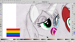 Size: 1366x768 | Tagged: safe, artist:parclytaxel, oc, oc only, species:pony, species:unicorn, flag, gay marriage, inkscape, linux, screenshots, smiling, solo, trace, trisquel, vector, wip