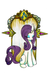 Size: 800x1160 | Tagged: safe, artist:foxinshadow, character:rarity, species:pony, species:unicorn, g4, eyes closed, female, mare, mirror, simple background, sitting, solo