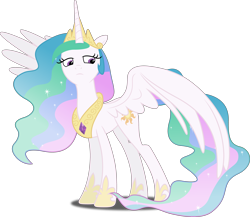 Size: 5000x4347 | Tagged: safe, artist:dashiesparkle, character:princess celestia, species:alicorn, species:pony, episode:the crystal empire, g4, my little pony: friendship is magic, absurd resolution, ethereal mane, female, mare, simple background, solo, spread wings, transparent background, unamused, vector, wings