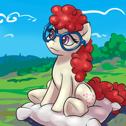 Size: 1500x1500 | Tagged: safe, artist:kp-shadowsquirrel, character:twist, cute, female, glasses, pillow, sitting, solo, twistabetes, underhoof