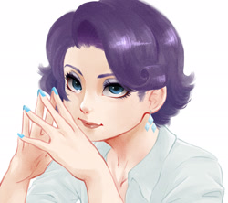 Size: 2200x1950 | Tagged: safe, artist:kianamai, character:rarity, species:human, alternate hairstyle, beautiful, clothing, earring, eyeshadow, female, humanized, nail polish, piercing, shirt, short hair, simple background, solo, white background