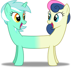 Size: 5227x5000 | Tagged: safe, artist:dashiesparkle, character:bon bon, character:lyra heartstrings, character:sweetie drops, episode:do princesses dream of magic sheep?, absurd resolution, background pony, catdog, conjoined, female, fusion, lesbian, lyrabon (fusion), simple background, transparent background, vector, we have become one