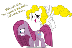 Size: 2909x1951 | Tagged: safe, artist:zacatron94, character:pinkamena diane pie, character:pinkie pie, character:surprise, g1, angry, dialogue, flying, g1 to g4, generation leap, simple background, this will end in death, transparent background, vector