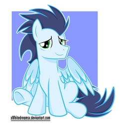 Size: 2023x2080 | Tagged: safe, artist:xwhitedreamsx, character:soarin', cute, looking at you, male, sitting, soarinbetes, solo, underhoof
