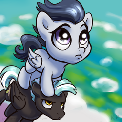 Size: 1500x1500 | Tagged: safe, artist:kp-shadowsquirrel, character:rumble, character:thunderlane, species:pegasus, species:pony, brothers, cloud, cloudy, colt, cute, frown, male, pouting, rumblebetes, sad, stallion, standing on head, thunderbetes