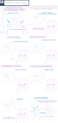 Size: 2560x5382 | Tagged: safe, artist:ambris, character:lightning dust, character:rainbow dash, character:trixie, character:twilight sparkle, character:twilight sparkle (alicorn), species:alicorn, ship:twidash, ask, ball, belly button, bikini, bipedal, book, broom, clothing, comic, cupcake, dialogue, female, inconvenient trixie, lesbian, lineart, looking at each other, midriff, open mouth, reading, semi-anthro, shipping, smiling, swimsuit, sword, trixiedust, tumblr