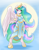 Size: 1275x1650 | Tagged: safe, artist:ambris, character:princess celestia, species:alicorn, species:anthro, species:pony, species:unguligrade anthro, beckoning, breasts, clothing, colored pupils, cute, cutelestia, dress, female, full body, looking at you, praise the sun, sexy, smiling, solo, sun