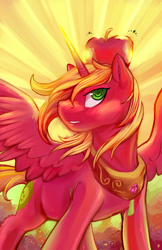 Size: 880x1360 | Tagged: safe, artist:hobbes-maxwell, character:big mcintosh, species:alicorn, species:pony, alicornified, apple, male, princess big mac, race swap, solo, spread wings, windswept mane, wings