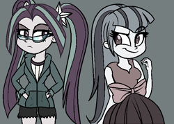 Size: 700x500 | Tagged: safe, artist:wubcakeva, character:aria blaze, character:sonata dusk, my little pony:equestria girls, bow, glasses