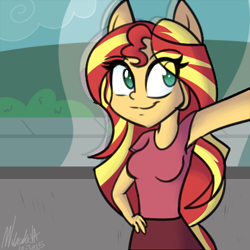 Size: 500x500 | Tagged: safe, artist:wubcakeva, character:sunset shimmer, my little pony:equestria girls, female, ponied up, pony ears, selfie, solo