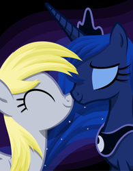 Size: 2634x3374 | Tagged: safe, artist:zacatron94, character:derpy hooves, character:princess luna, species:pegasus, species:pony, ship:lunaderp, boop, cute, derpabetes, eyes closed, female, lesbian, lunabetes, mare, nose wrinkle, noseboop, nuzzling, shipping, smiling
