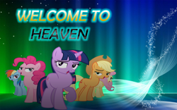 Size: 1080x675 | Tagged: safe, artist:discorded, artist:laszlvfx, edit, character:applejack, character:fluttershy, character:pinkie pie, character:rainbow dash, character:twilight sparkle, bedroom eyes, cheer, effect, looking at you, text, vector, wallpaper, wallpaper edit