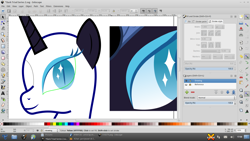 Size: 1366x768 | Tagged: safe, artist:parclytaxel, character:nightmare rarity, character:rarity, female, index get, inkscape, linux, screenshots, solo, trisquel, vector, wip