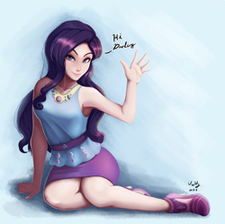 Size: 1004x1000 | Tagged: safe, artist:the-park, character:rarity, species:human, g4, my little pony:equestria girls, female, simple background, sitting, solo