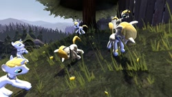 Size: 1366x768 | Tagged: safe, artist:horsesplease, character:prince blueblood, 3d, gmod, grass, herd, horses doing horse things, multeity, prince bluebetes