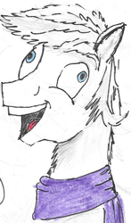 Size: 424x723 | Tagged: safe, artist:horsesplease, character:double diamond, clothing, derp, happiness, happy, i didn't listen, meme, scarf, smiling, solo, traditional art