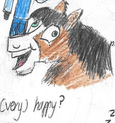 Size: 401x429 | Tagged: safe, artist:horsesplease, character:trouble shoes, cropped, derp, happy, i didn't listen, meme, smiling, traditional art