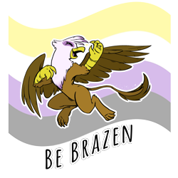 Size: 3000x3000 | Tagged: safe, artist:overlordneon, character:gilda, species:griffon, armpits, eyes closed, female, feminist ponies, gender headcanon, happy, nonbinary, nonbinary pride flag, open mouth, positive ponies, pride, pride flag, pride month, signature, simple background, smiling, solo, transparent background