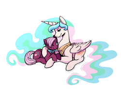 Size: 3227x2615 | Tagged: safe, artist:overlordneon, character:jasmine leaf, character:princess celestia, species:alicorn, species:earth pony, species:pony, ship:suntea, g4, crack shipping, female, lesbian, mare, shipping, simple background, smiling, transparent background