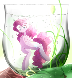 Size: 1100x1200 | Tagged: safe, artist:tohupo, character:pinkie pie, species:earth pony, species:pony, cup, cup of pony, female, looking at you, mare, micro, solo, underwater